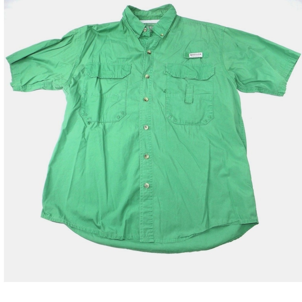 Magellan Sportswear Men's Green‎ Short Sleeve Button Up Fishing Shirt Size L